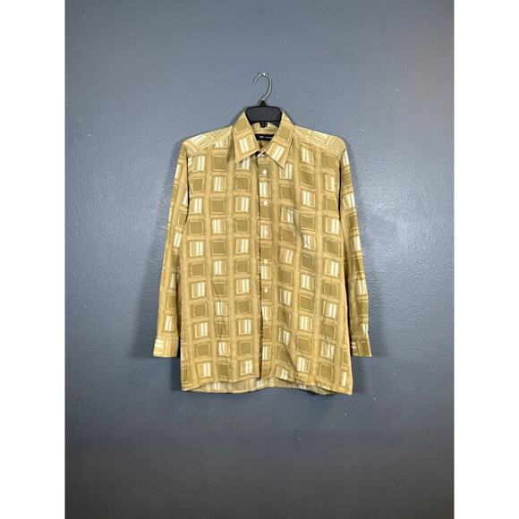 TED LAPIDUS Paris M men's Abstract Geometric long Sleeve Button Up Shirt beige - Picture 1 of 10